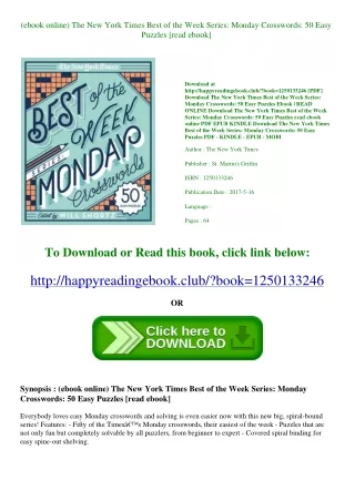 (ebook online) The New York Times Best of the Week Series Monday Crosswords 50 E