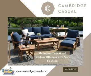 Abbington Teak Wood Outdoor Ottoman with Navy Cushion