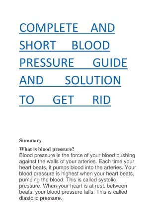 COMPLETE    AND SHORT     BLOOD        PRESSURE      GUIDE AND       SOLUTION