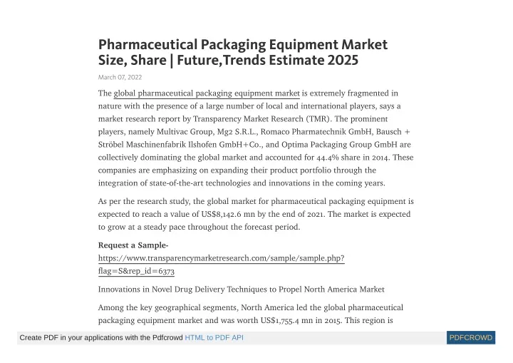 pharmaceutical packaging equipment market size