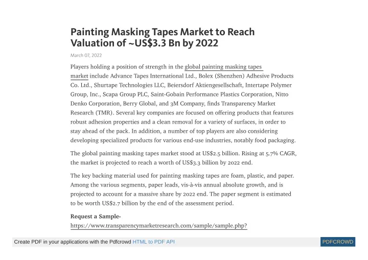 painting masking tapes market to reach valuation