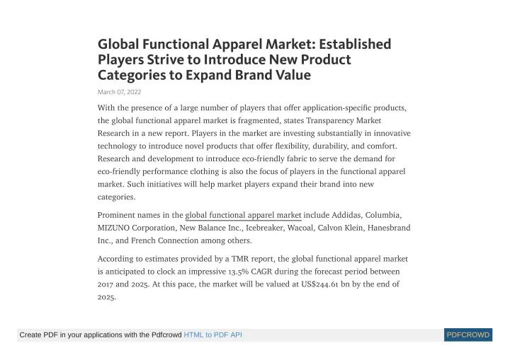 global functional apparel market established