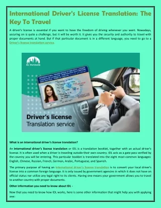 International Driver's License Translation -The Key To Travel