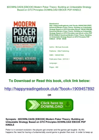 $DOWNLOAD$ [EBOOK] Modern Poker Theory Building an Unbeatable Strategy Based on