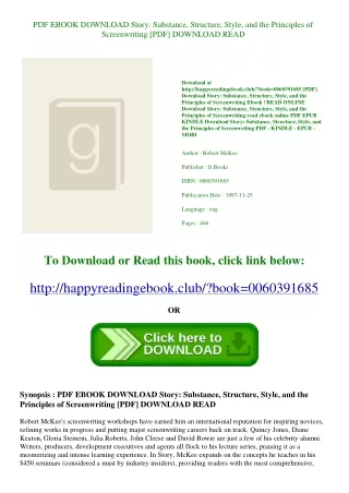 PDF EBOOK DOWNLOAD Story Substance  Structure  Style  and the Principles of Scre