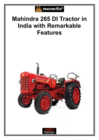Mahindra 265 DI Tractor in India with Remarkable Features