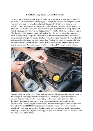 benefits of using repair manuals for vehicles