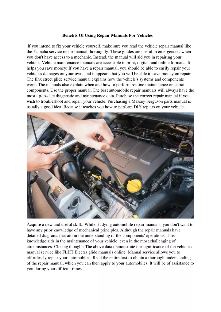 benefits of using repair manuals for vehicles