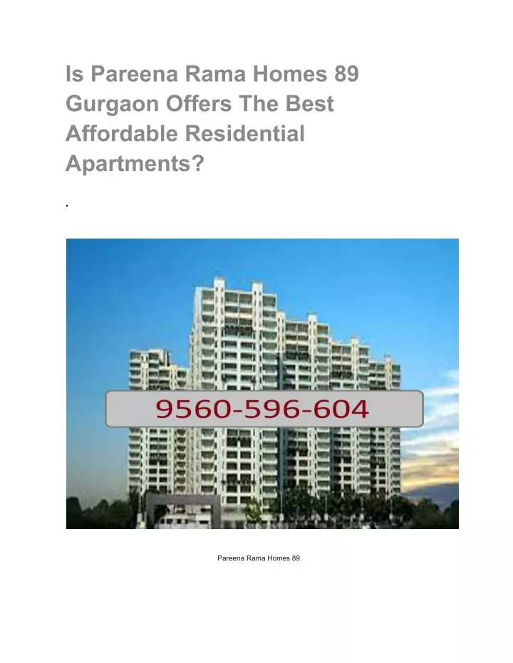 is pareena rama homes 89 gurgaon offers the best