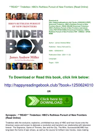 ^*READ^* Tinderbox HBO's Ruthless Pursuit of New Frontiers {Read Online}