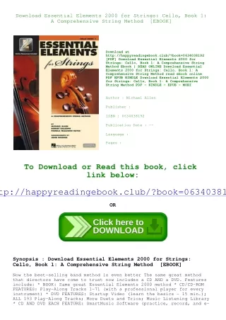 Download Essential Elements 2000 for Strings Cello  Book 1 A Comprehensive Strin