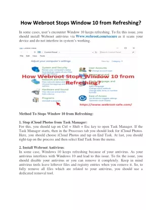 how webroot stops window 10 from refreshing