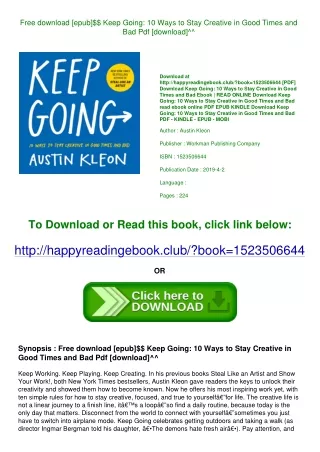 Free download [epub]$$ Keep Going 10 Ways to Stay Creative in Good Times and Bad