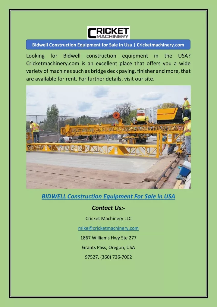 bidwell construction equipment for sale