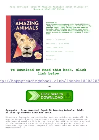 Free download [epub]$$ Amazing Animals Adult Sticker by Numbers READ PDF EBOOK