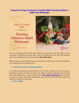 Points To Consider While Choosing Children’s Rakhi From Wholesaler