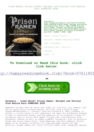 [read ebook] Prison Ramen Recipes and Stories from Behind Bars DOWNLOAD @PDF