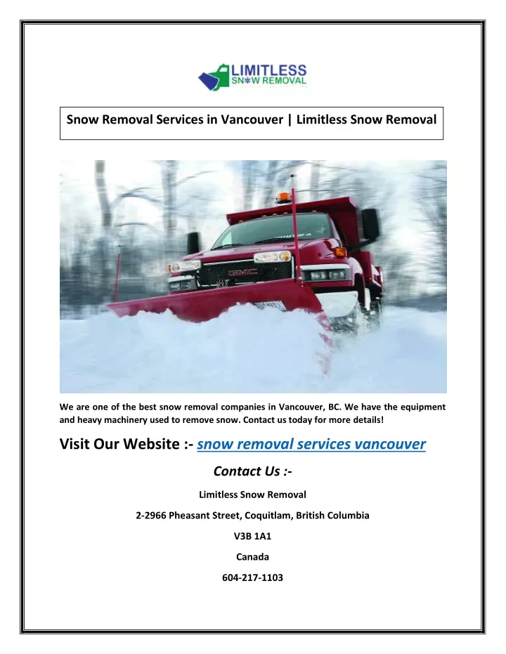snow removal services in vancouver limitless snow