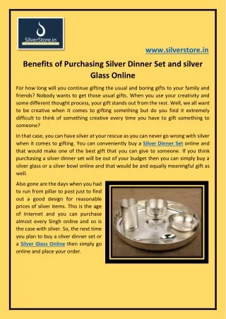 Benefits of Purchasing Silver Dinner Set and silver Glass Online