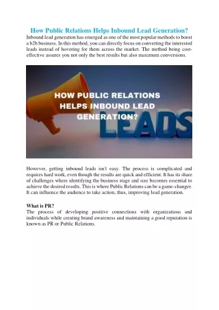 How Public Relations Help with Inbound Lead Generation