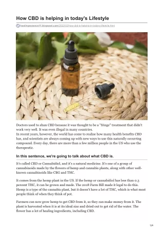 How CBD is helping in todays Lifestyle