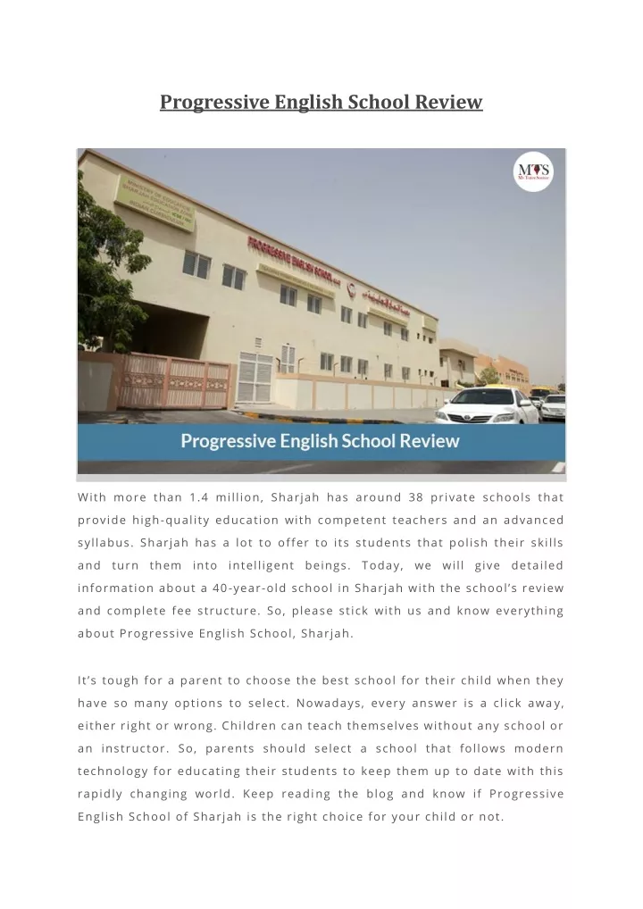 progressive english school review