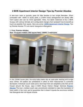 2 BHK Apartment Interior Design Tips by Premier Abodes