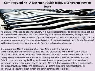 CarHistory.online – A Beginner’s Guide to Buy a Car: Parameters to Learn