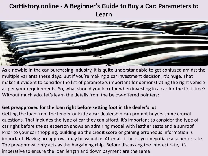 carhistory online a beginner s guide to buy a car parameters to learn