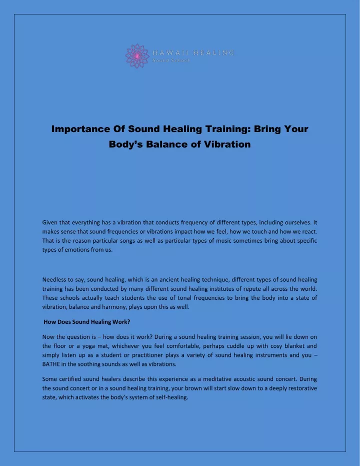 importance of sound healing training bring your