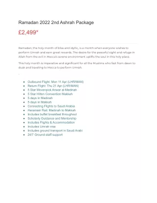 ramadan 2022 2nd ashrah package