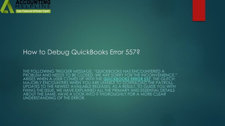 how to debug quickbooks error 557