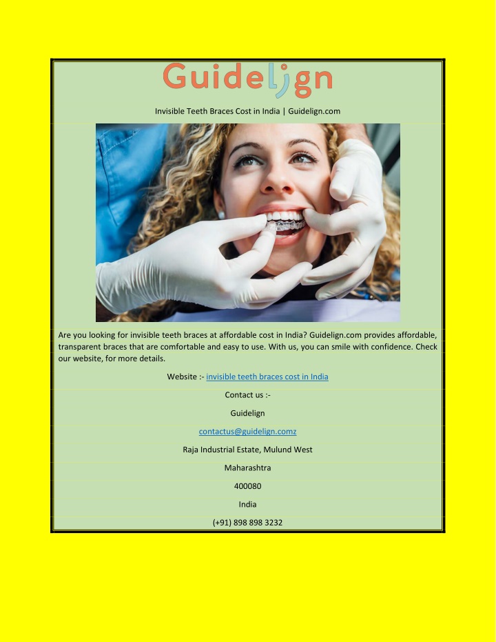 PPT - Invisible Teeth Braces Cost In India | Guidelign.com PowerPoint ...