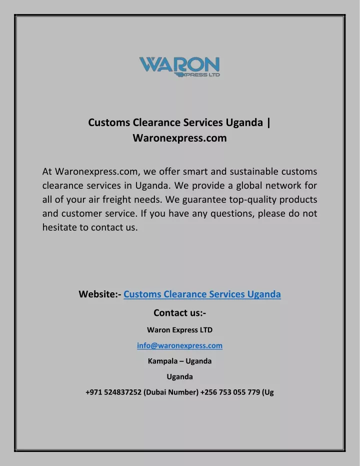 customs clearance services uganda waronexpress com