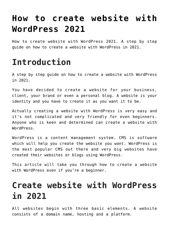 how to create website with wordpress 2021