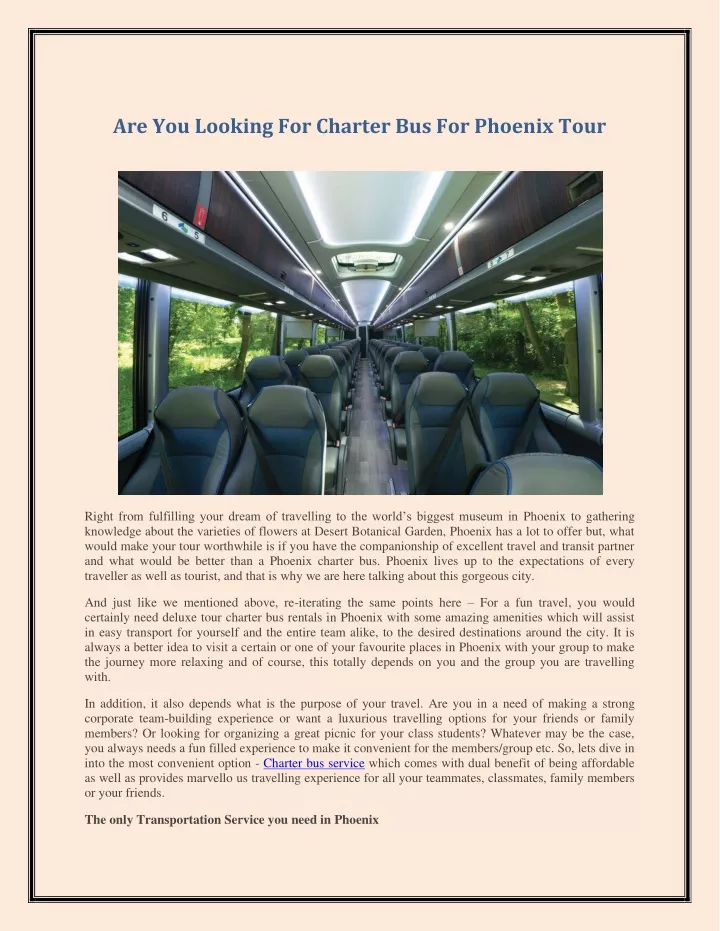 are you looking for charter bus for phoenix tour