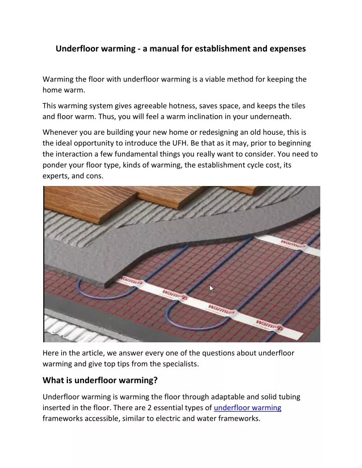 underfloor warming a manual for establishment