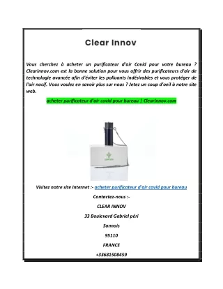 acheter purificateur d'air covid pour bureau  Clearinnov.com