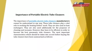 Importance of portable electric tube cleaners