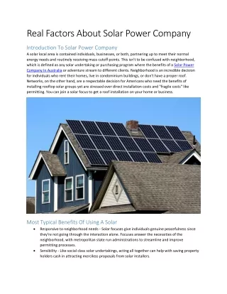 Real Factors About Solar Power Company
