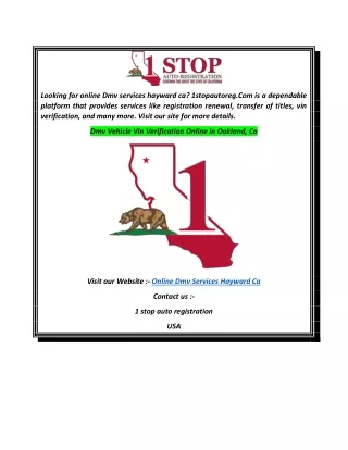 Dmv Vehicle Vin Verification Online in Oakland, Ca
