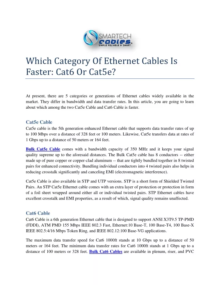 which category of ethernet cables is faster cat6