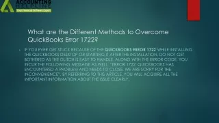 what are the different methods to overcome quickbooks error 1722