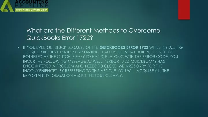 what are the different methods to overcome quickbooks error 1722