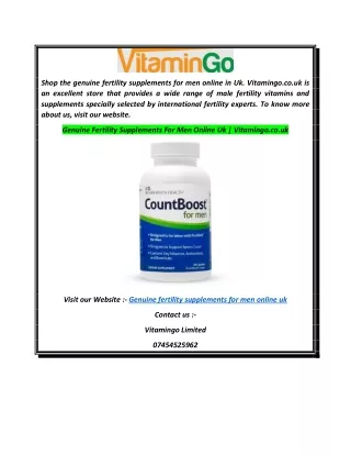 Genuine Fertility Supplements For Men Online Uk  Vitamingo.co.uk