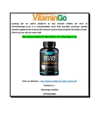 Buy Vitamin Tablets For Men Online Uk  Vitamingo.co.uk