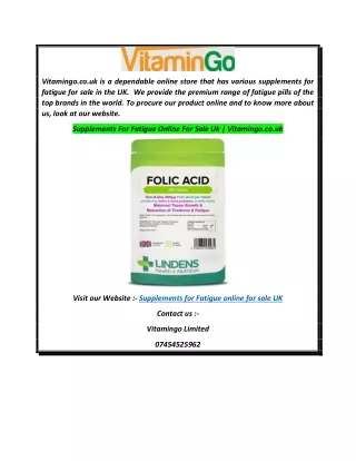 Supplements For Fatigue Online For Sale Uk  Vitamingo.co.uk