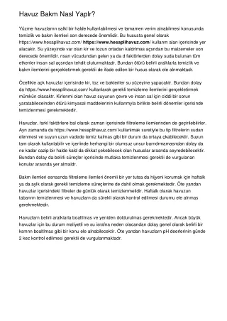 havuz bakm nasl yaplr y zme havuzlarnn salkl
