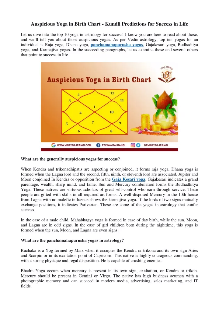 auspicious yoga in birth chart kundli predictions
