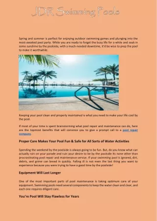 Get Proper Swimming pool Repair Services | JDR Pools